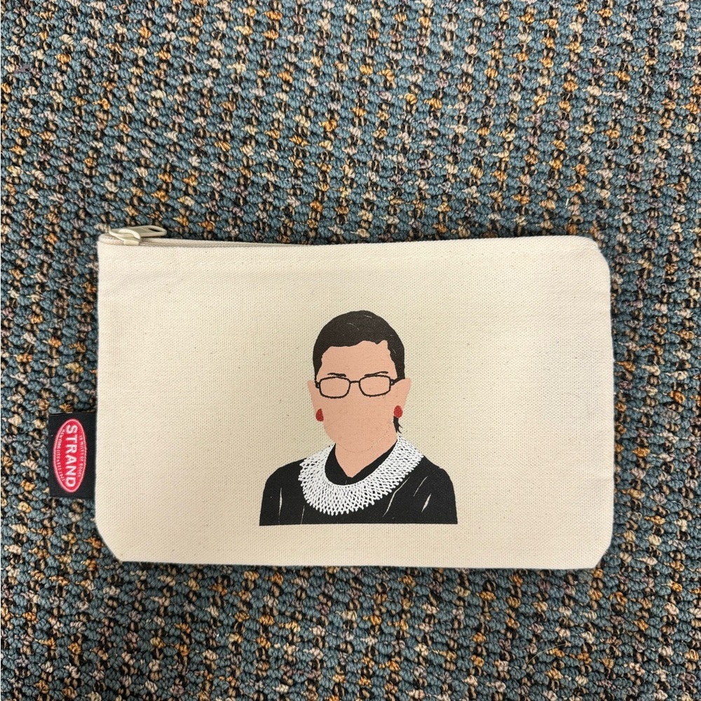 Strand Bookstore RBG Ruth Bader Ginsburg Canvas Zipper Pouch Makeup Bag Cream